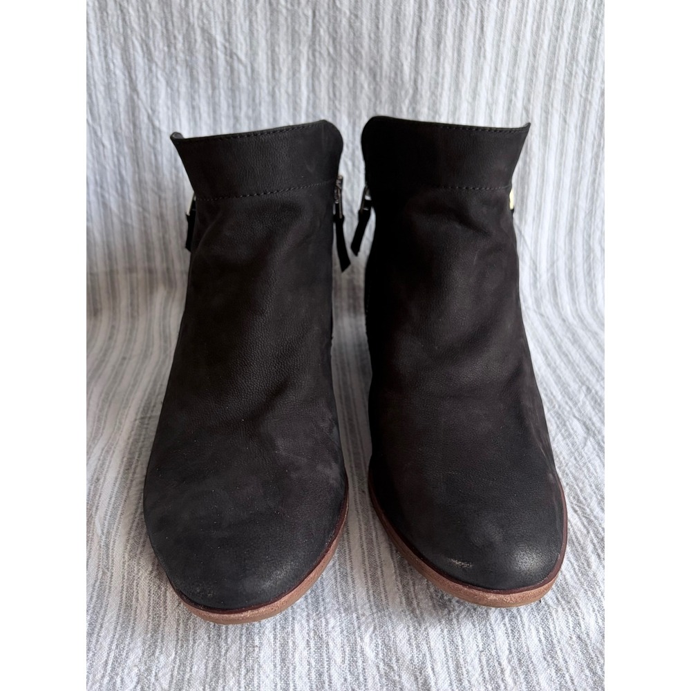 Sam Edelman Packer Black Leather Ankle Boots Dual Zip Almond Toe Block Heel 8M - Picture 2 of 9